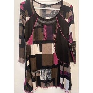 Bali Tunic Top Women M Abstract City Print Studded Neckline Made in Canada